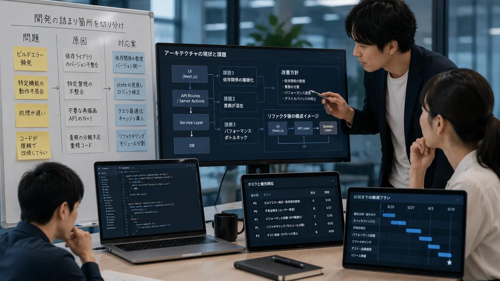 Dev unblock demo — planning view for bottleneck triage, architecture improvements, and task priority