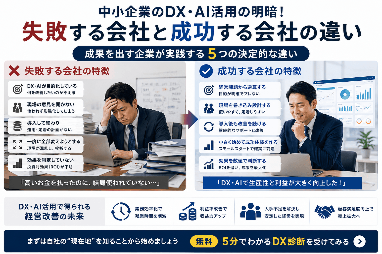 中小企業DX・AI活用の明暗!失敗する会社と成功する会社5つの決定的な違い