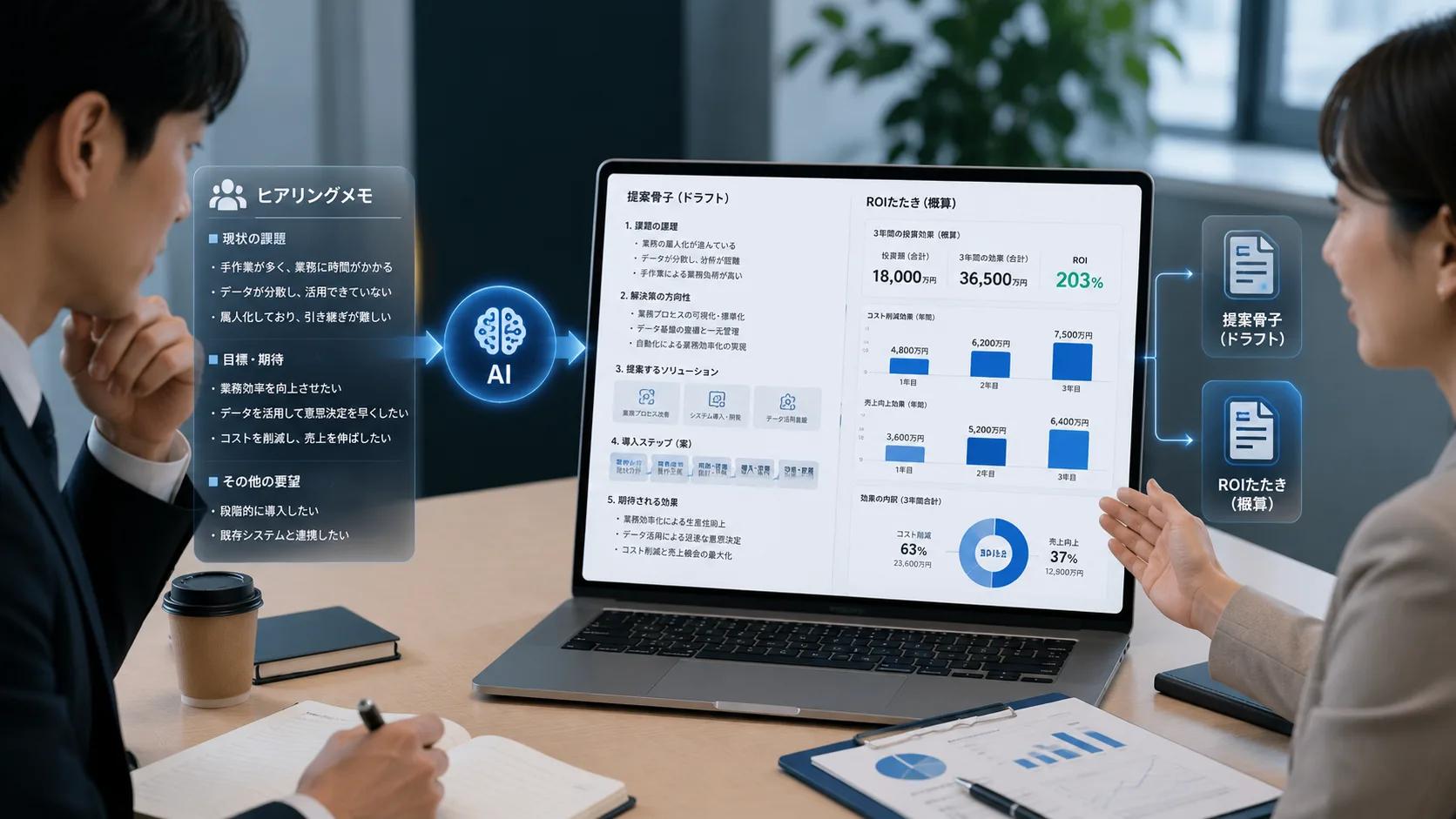 AI sales assist demo — workflow from discovery notes to proposal outline and ROI estimate